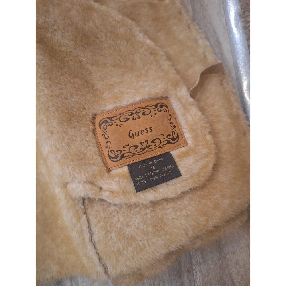 Guess Vintage Y2K Tan Genuine Suede Leather Faux Fur Lined Button Closure Coat M - Picture 9 of 10